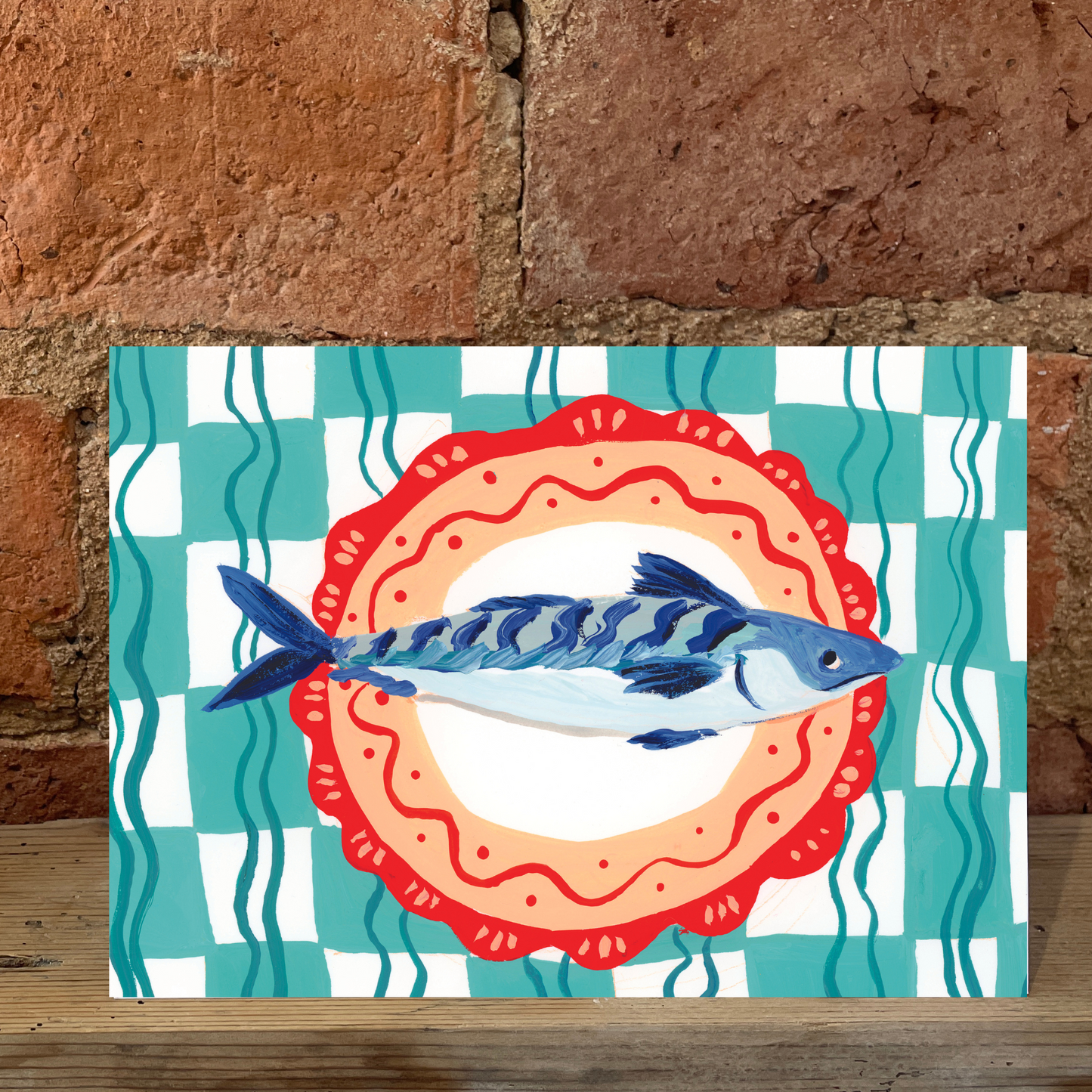 Cornish Mackerel on a Plate Greeting Card
