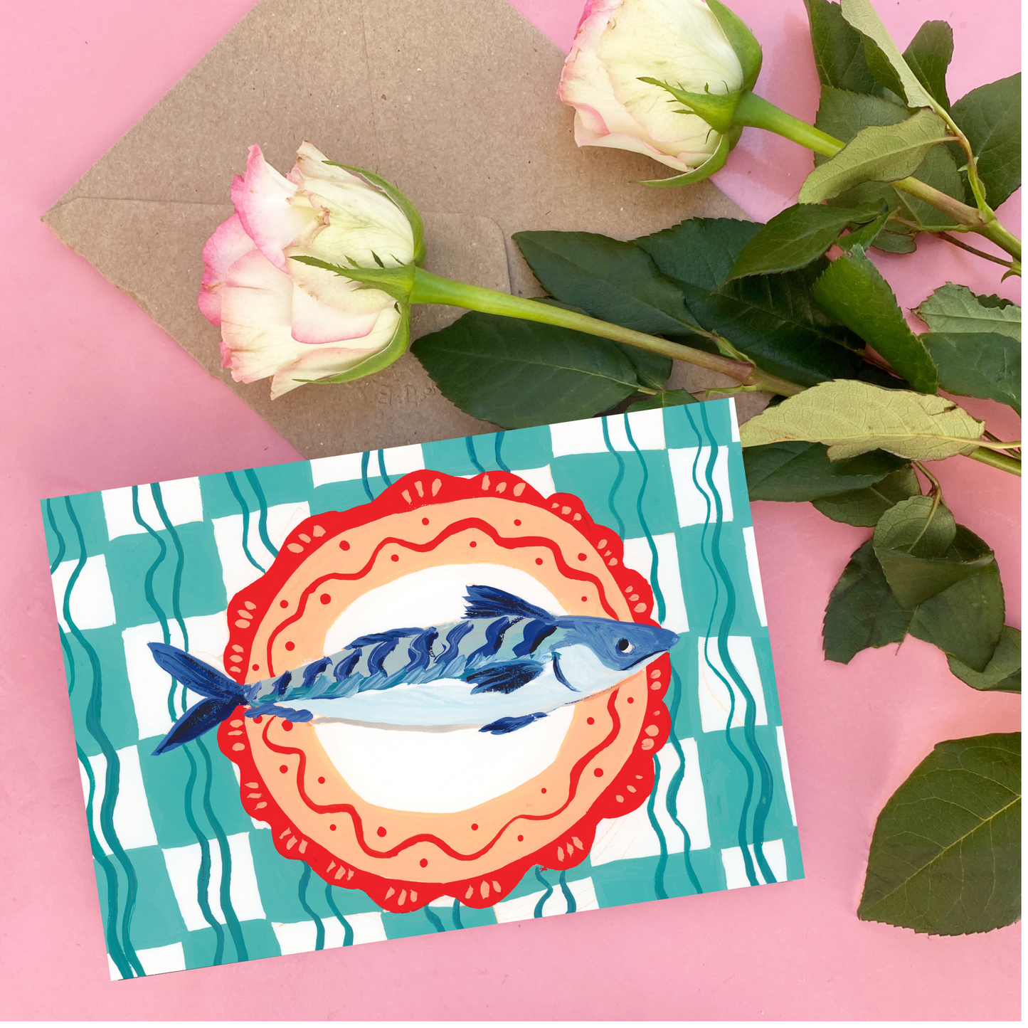Cornish Mackerel on a Plate Greeting Card