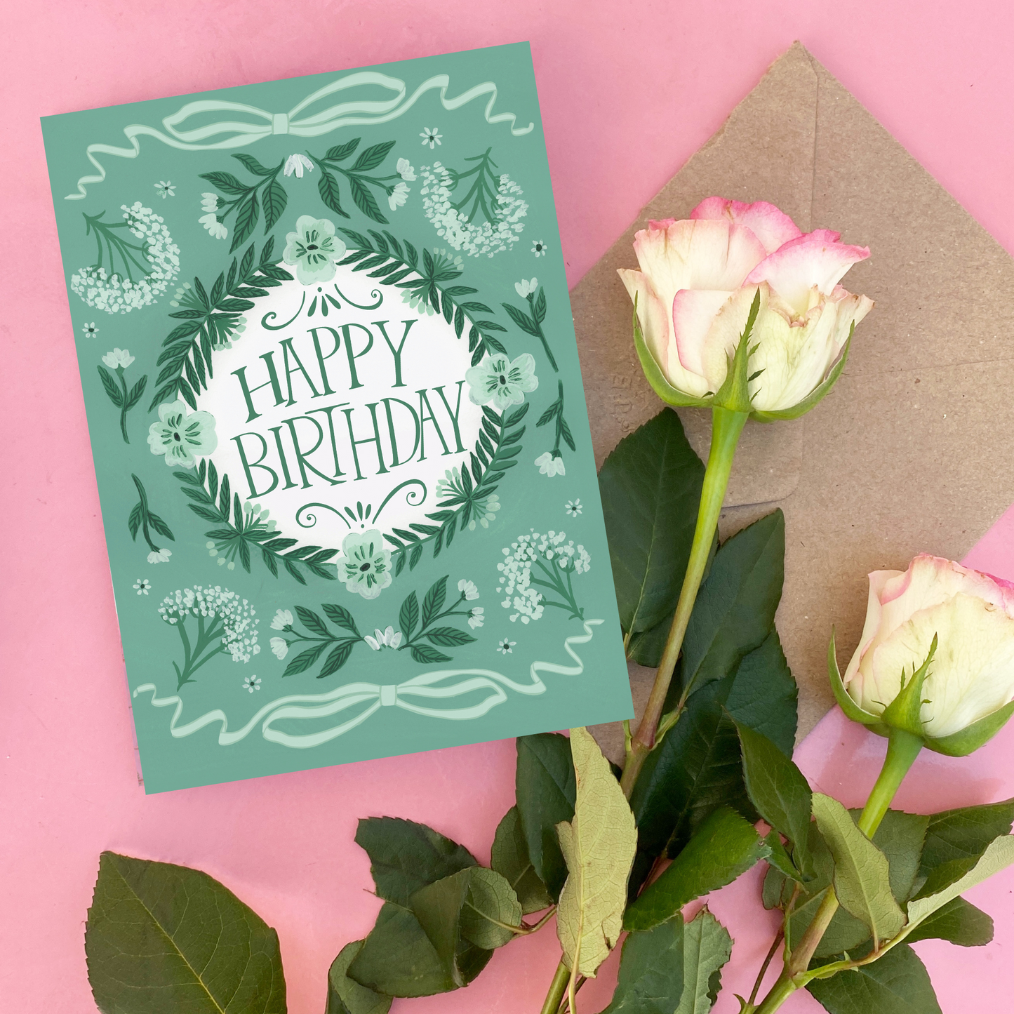Peppermint Green Cow Parsley Happy Birthday Card