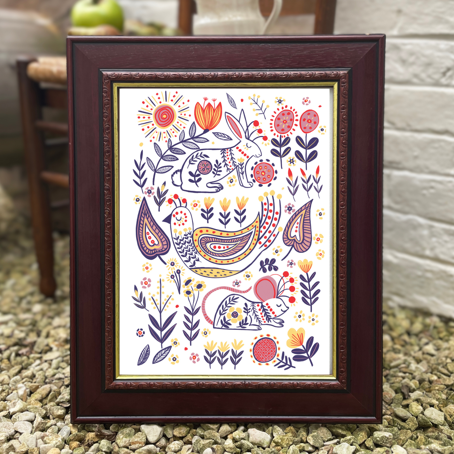 Swedish Folk Art Woodland Animal Print - A4 & A3