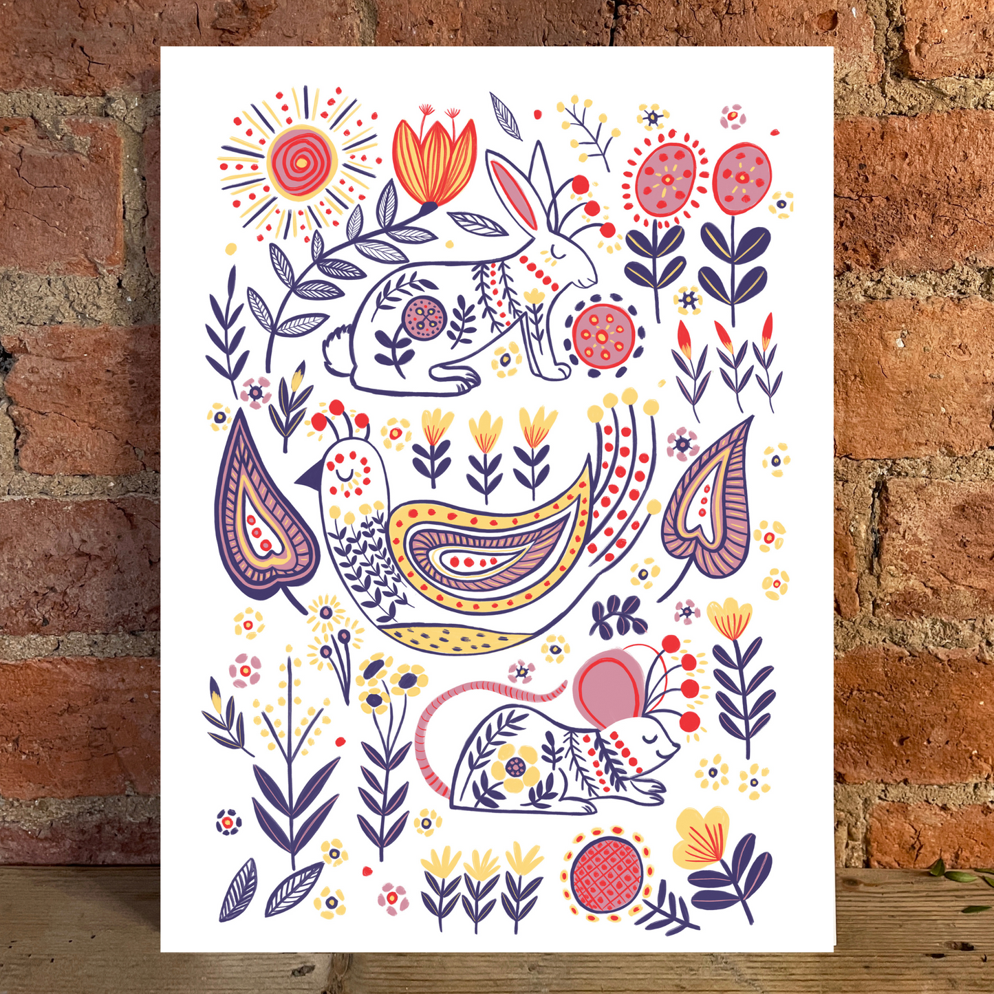 Swedish Folk Art Woodland Animal Print - A4 & A3