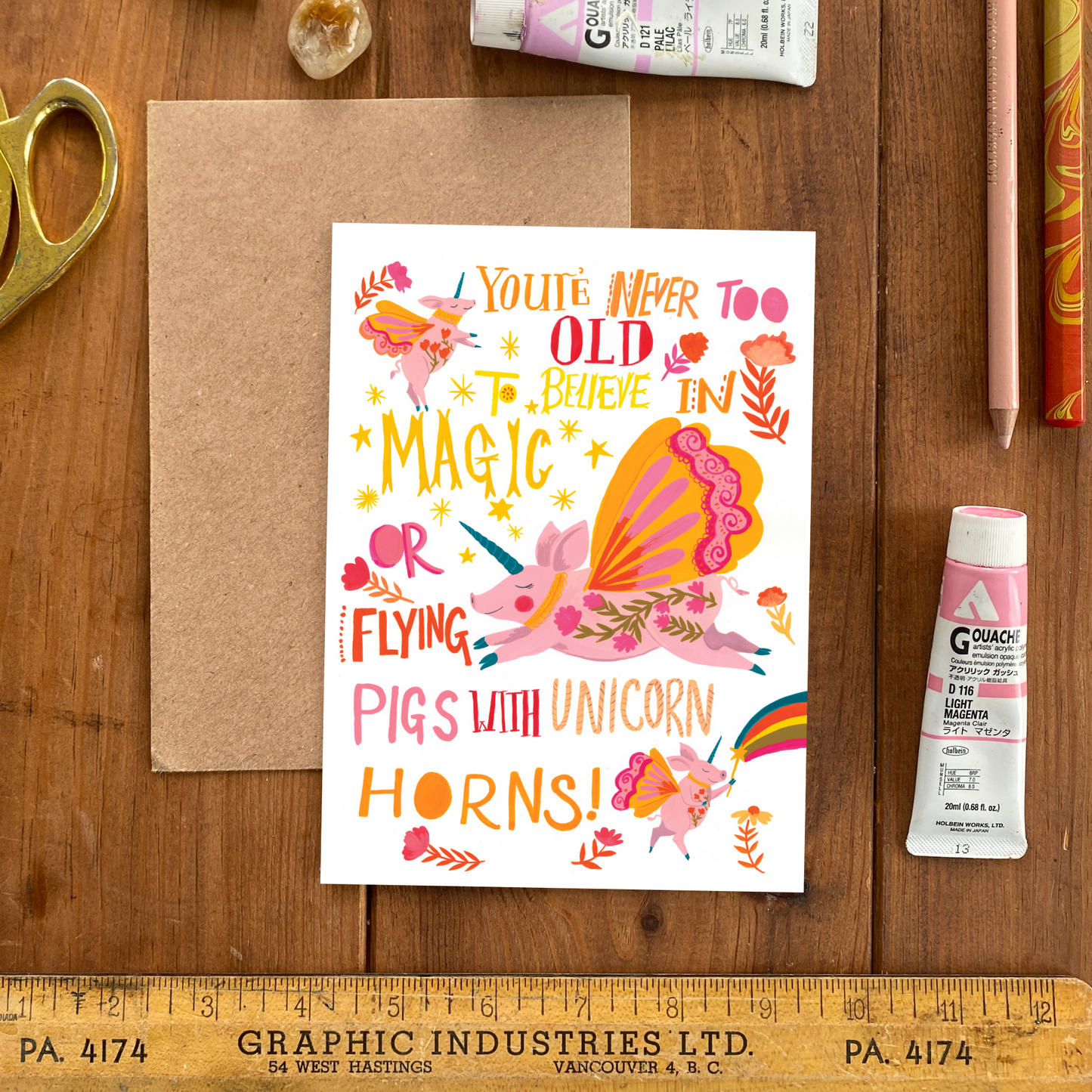 Magical flying Pigs Whimsical Greeting Card