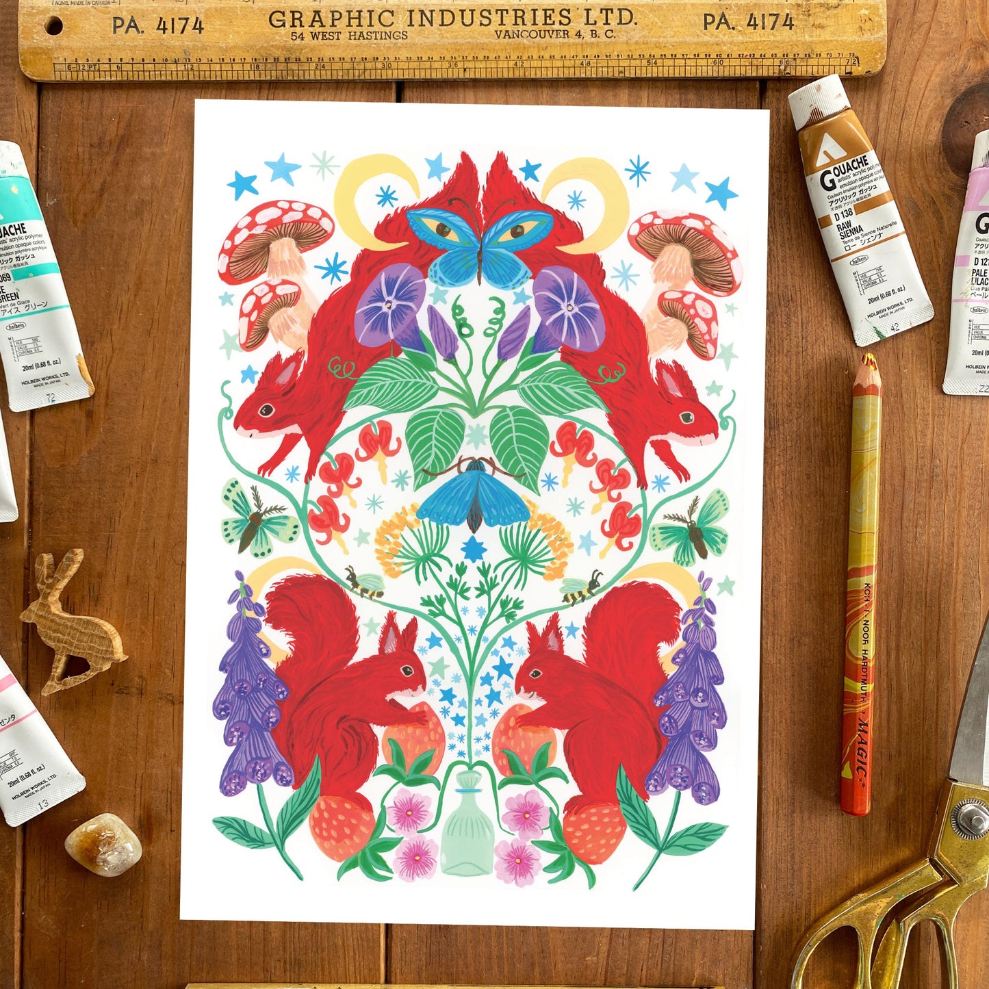 Strawberry Thief Illustrated woodland Creatuer Print