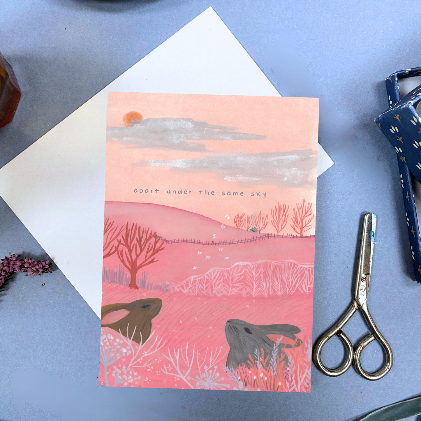 Apart Under the Same Sky - Long Distance Bunny Pink Greeting Card
