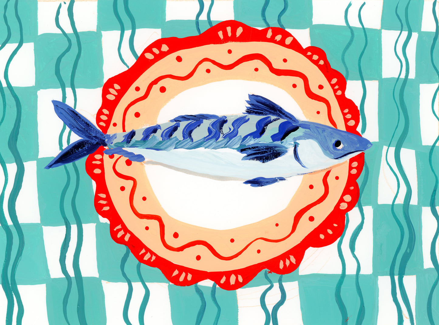 Cornish Mackerel on a Plate Greeting Card