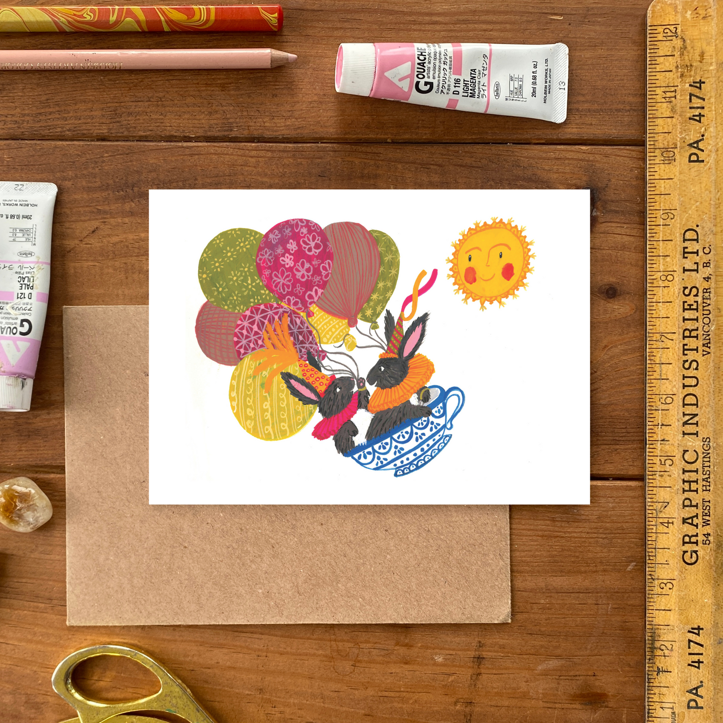 Whimsical Children's Birthday Cute Rabbit Greeting Card