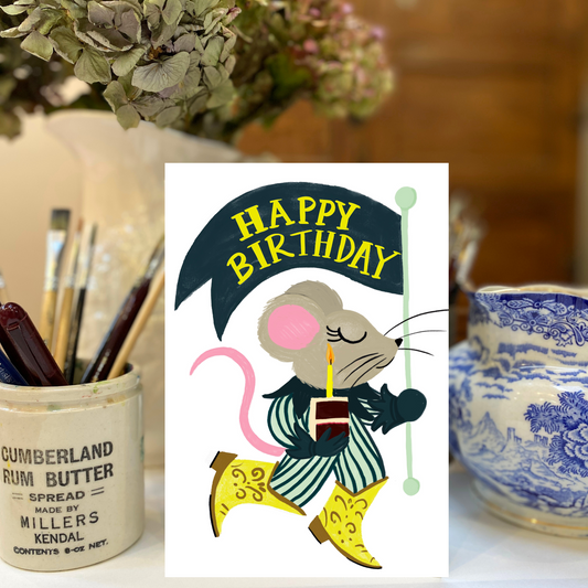 Vintage Mouse in Cowboy Boots Greeting Card