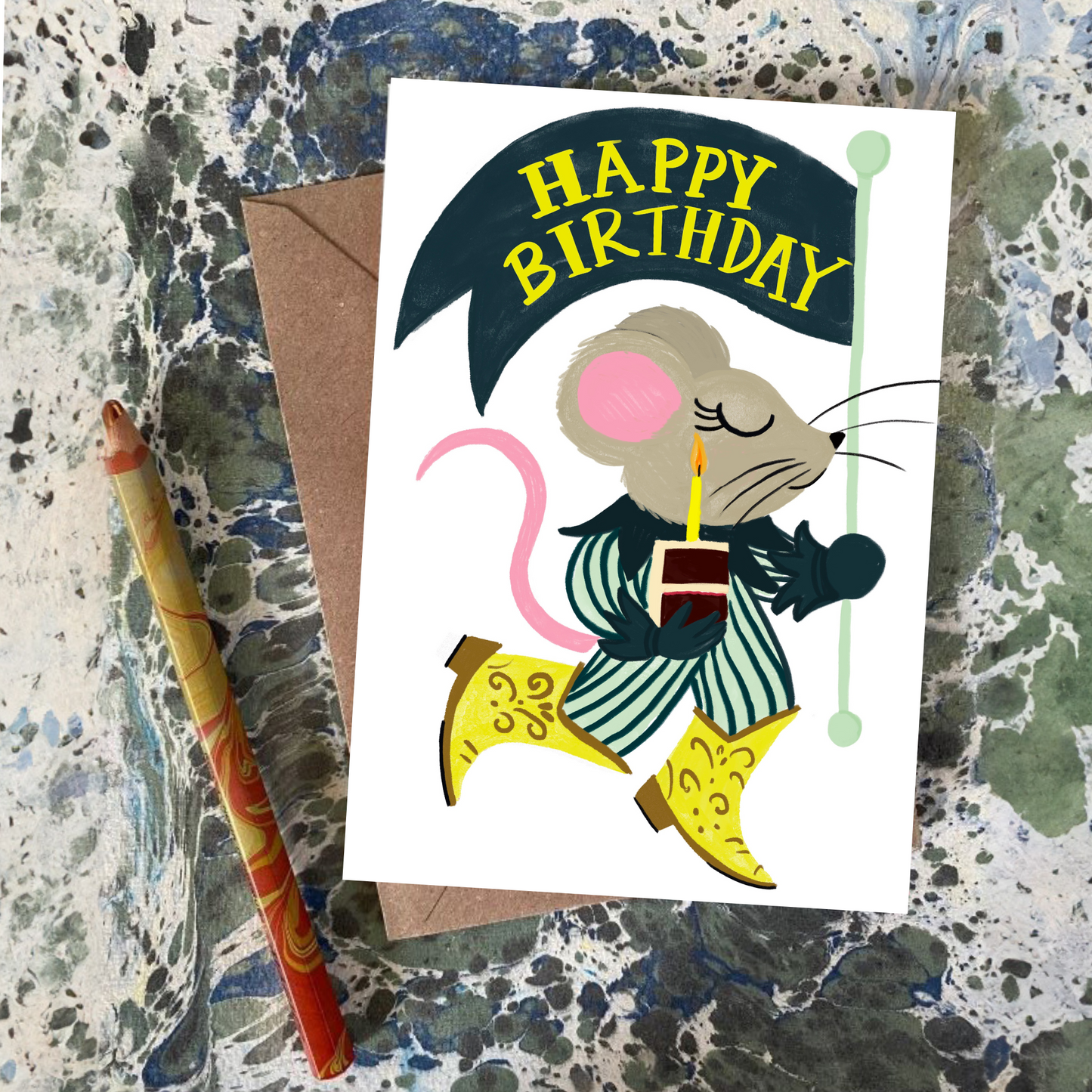 Vintage Mouse in Cowboy Boots Greeting Card