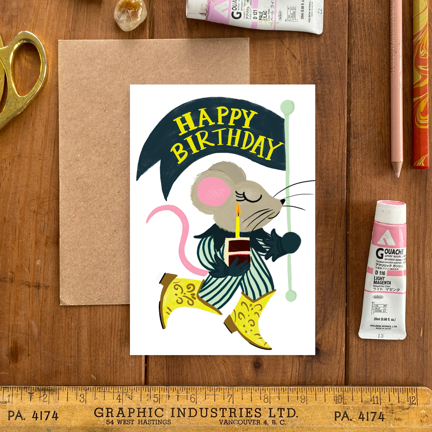 Vintage Mouse in Cowboy Boots Greeting Card