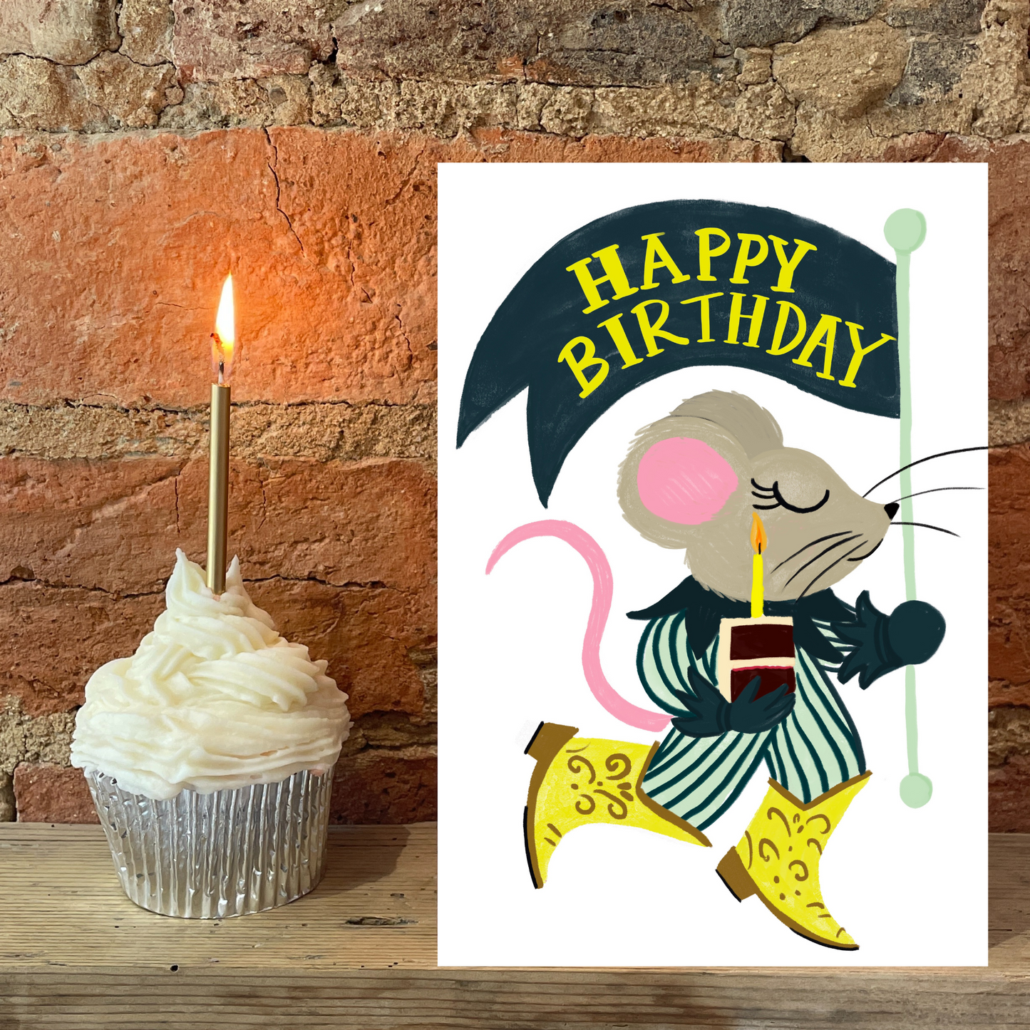 Vintage Mouse in Cowboy Boots Greeting Card