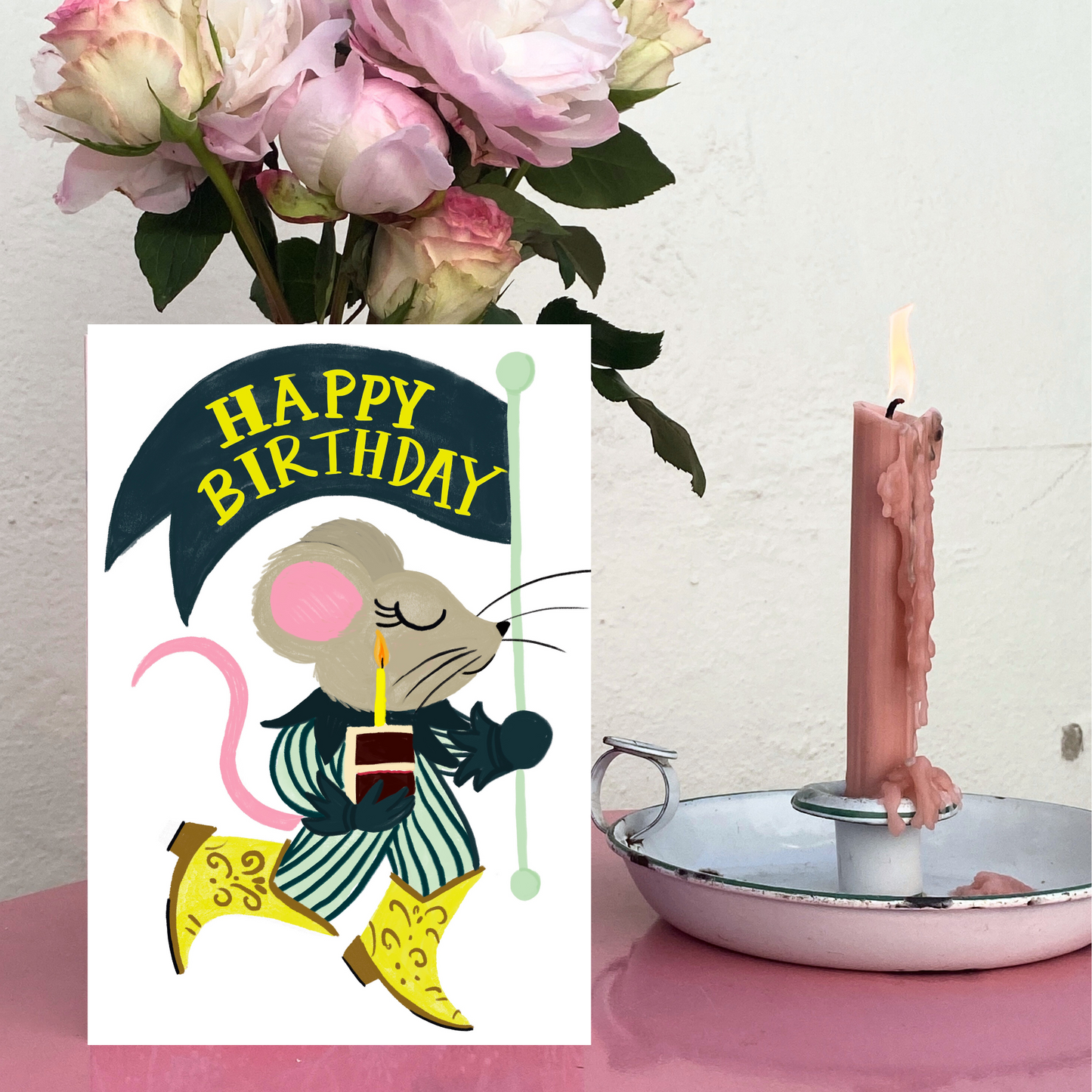 Vintage Mouse in Cowboy Boots Greeting Card