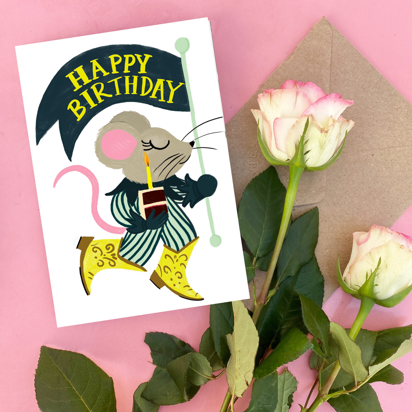 Vintage Mouse in Cowboy Boots Greeting Card