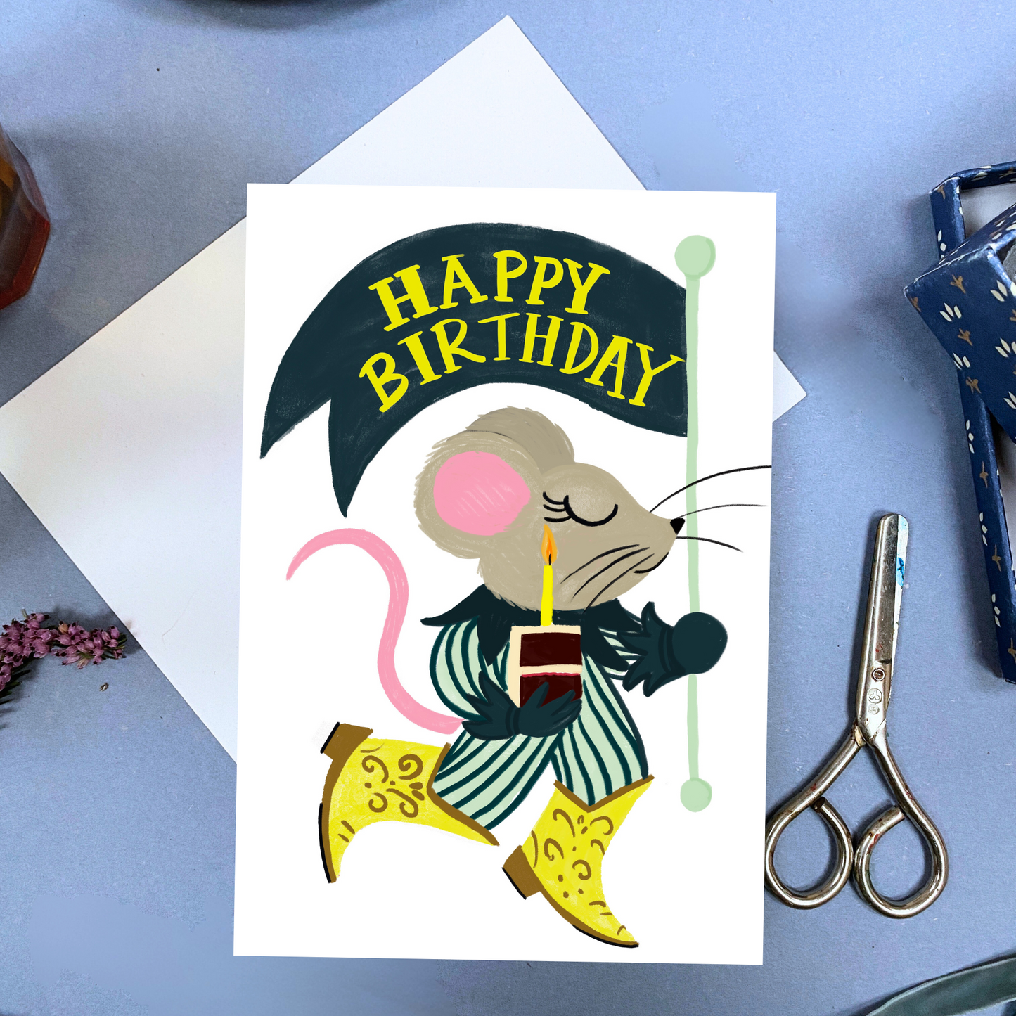 Vintage Mouse in Cowboy Boots Greeting Card