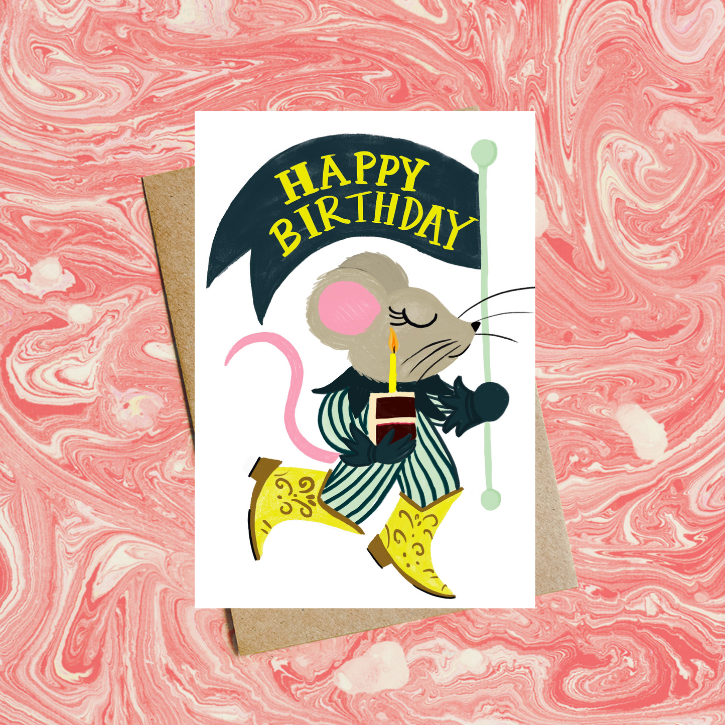 Vintage Mouse in Cowboy Boots Greeting Card