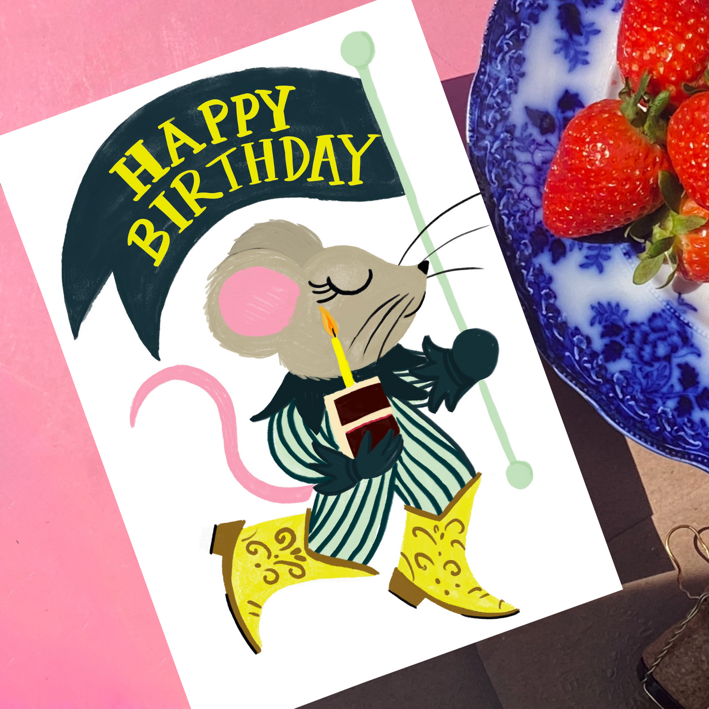 Vintage Mouse in Cowboy Boots Greeting Card
