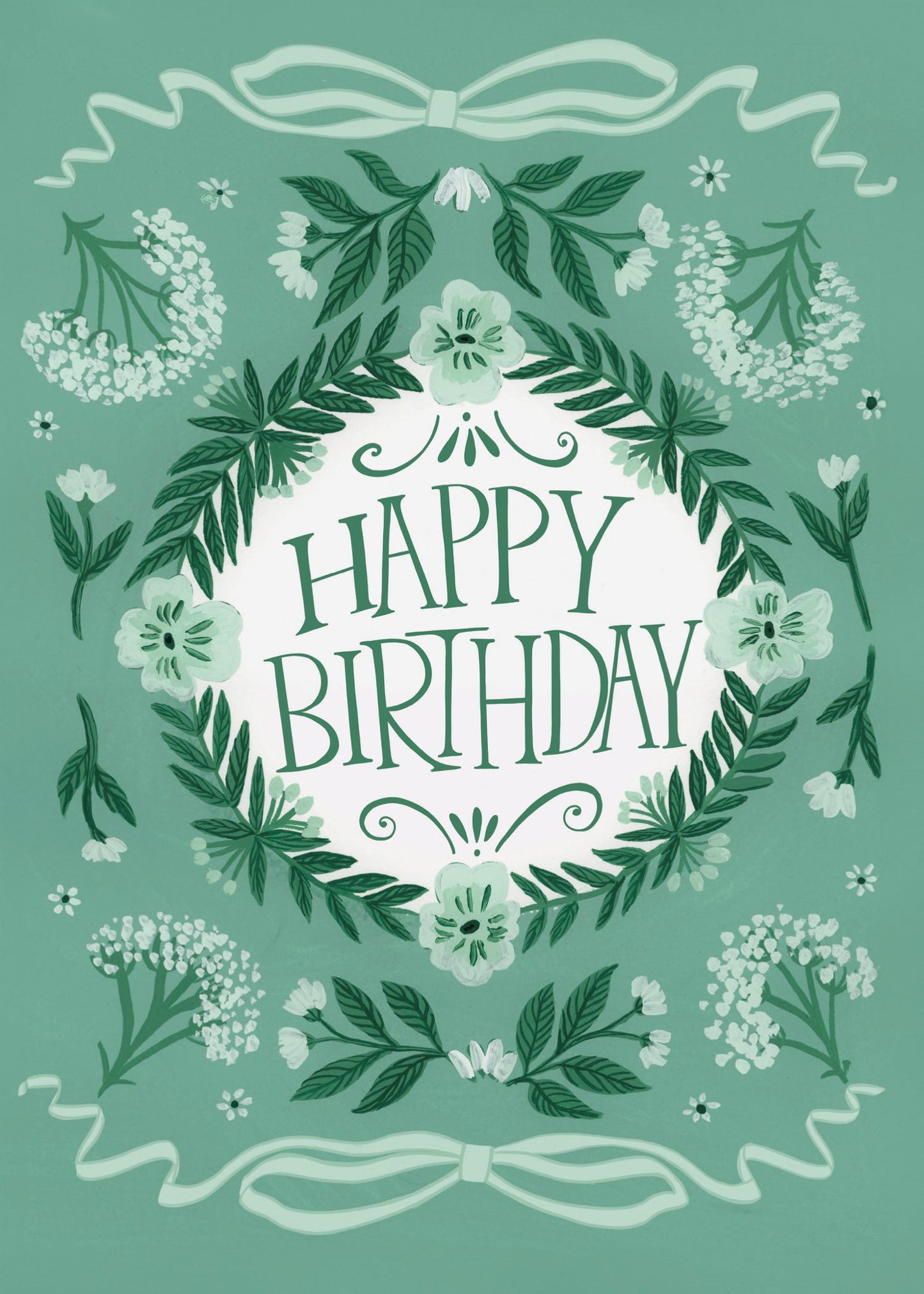 Peppermint Green Cow Parsley Happy Birthday Card