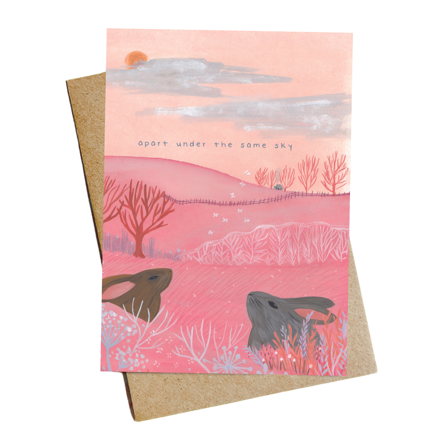 Apart Under the Same Sky - Long Distance Bunny Pink Greeting Card