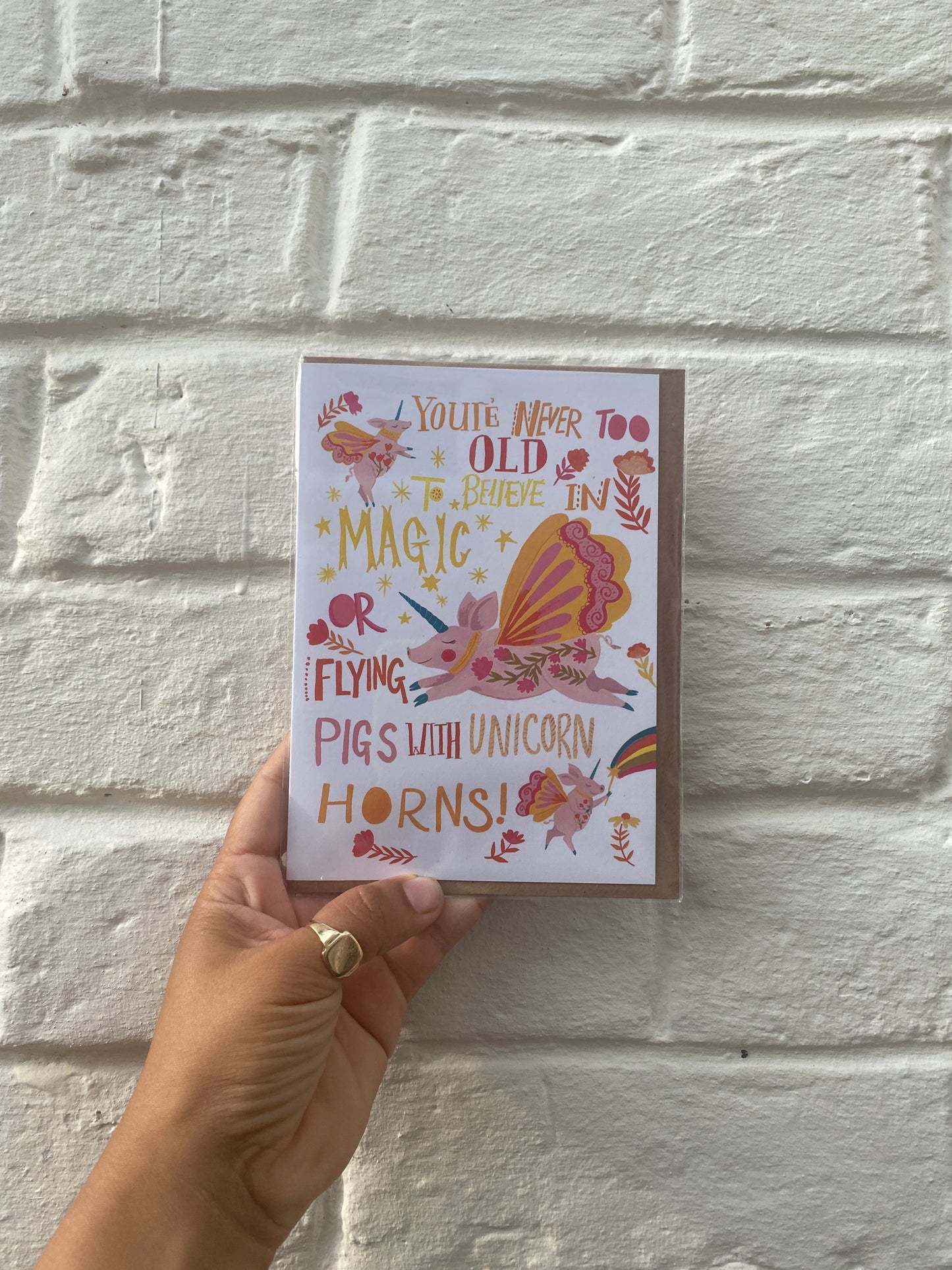 Magical flying Pigs Whimsical Greeting Card