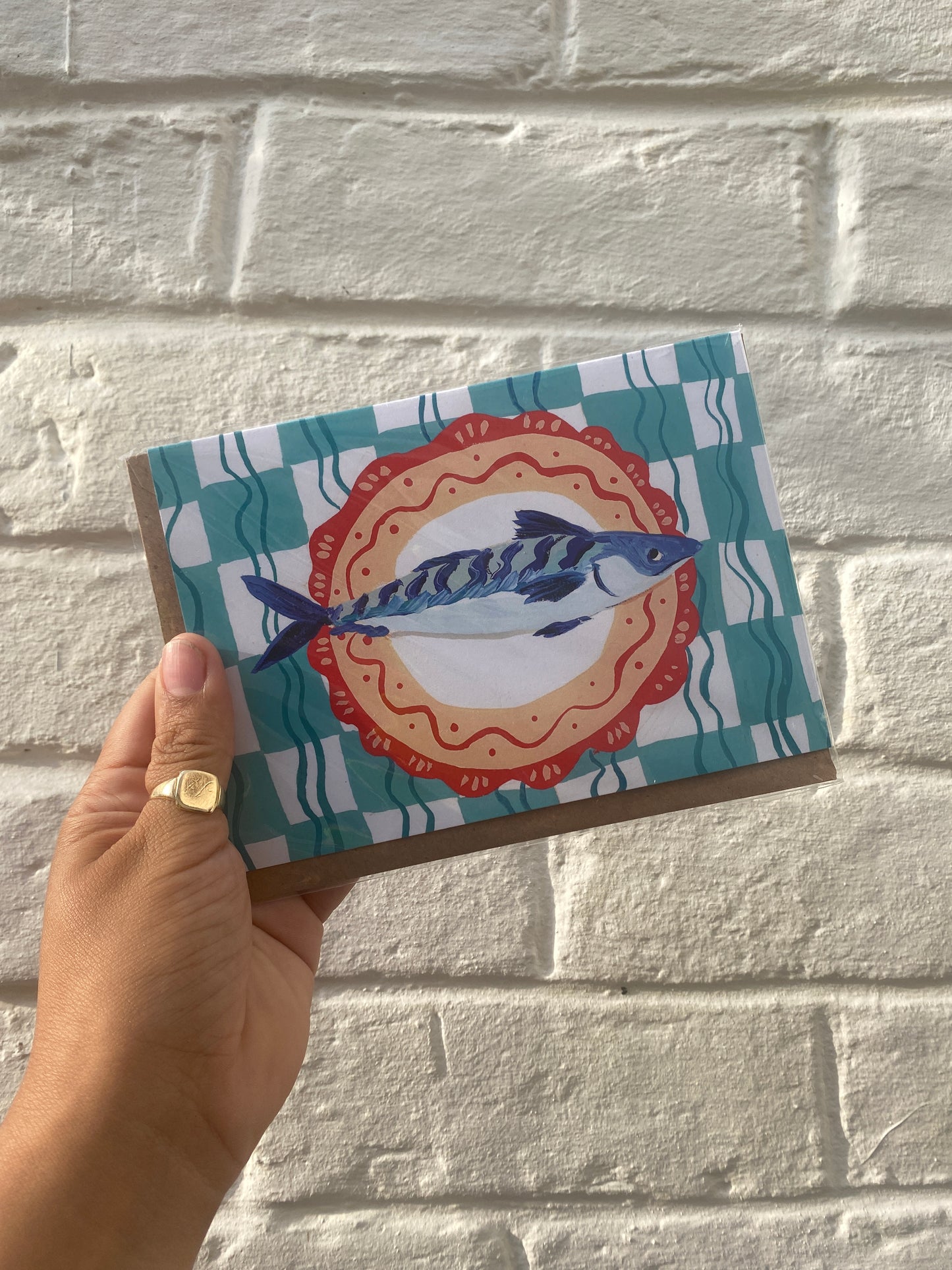 Cornish Mackerel on a Plate Greeting Card