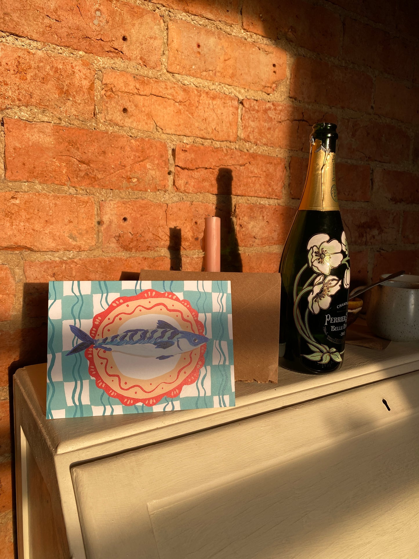 Cornish Mackerel on a Plate Greeting Card