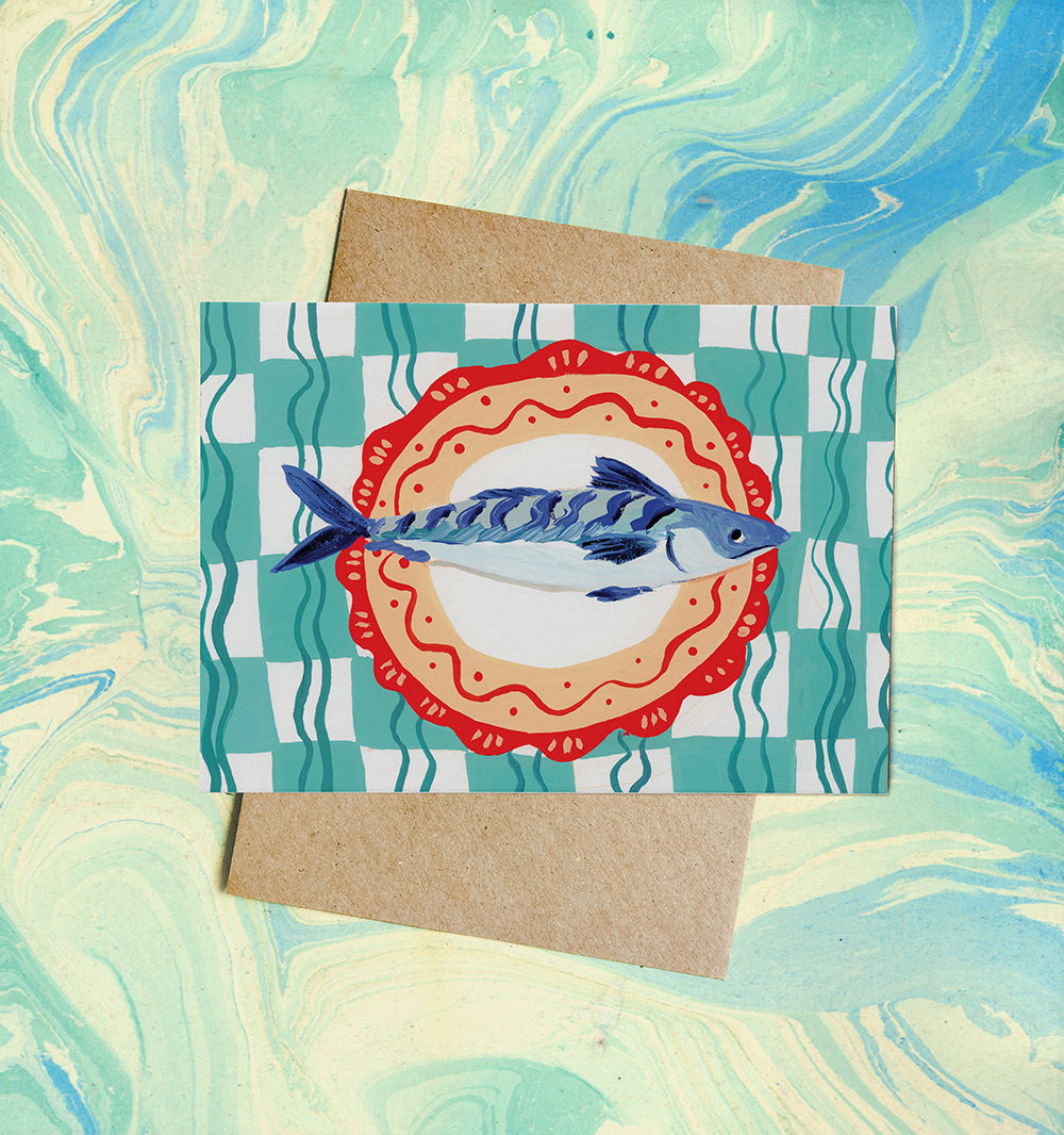 Cornish Mackerel on a Plate Greeting Card
