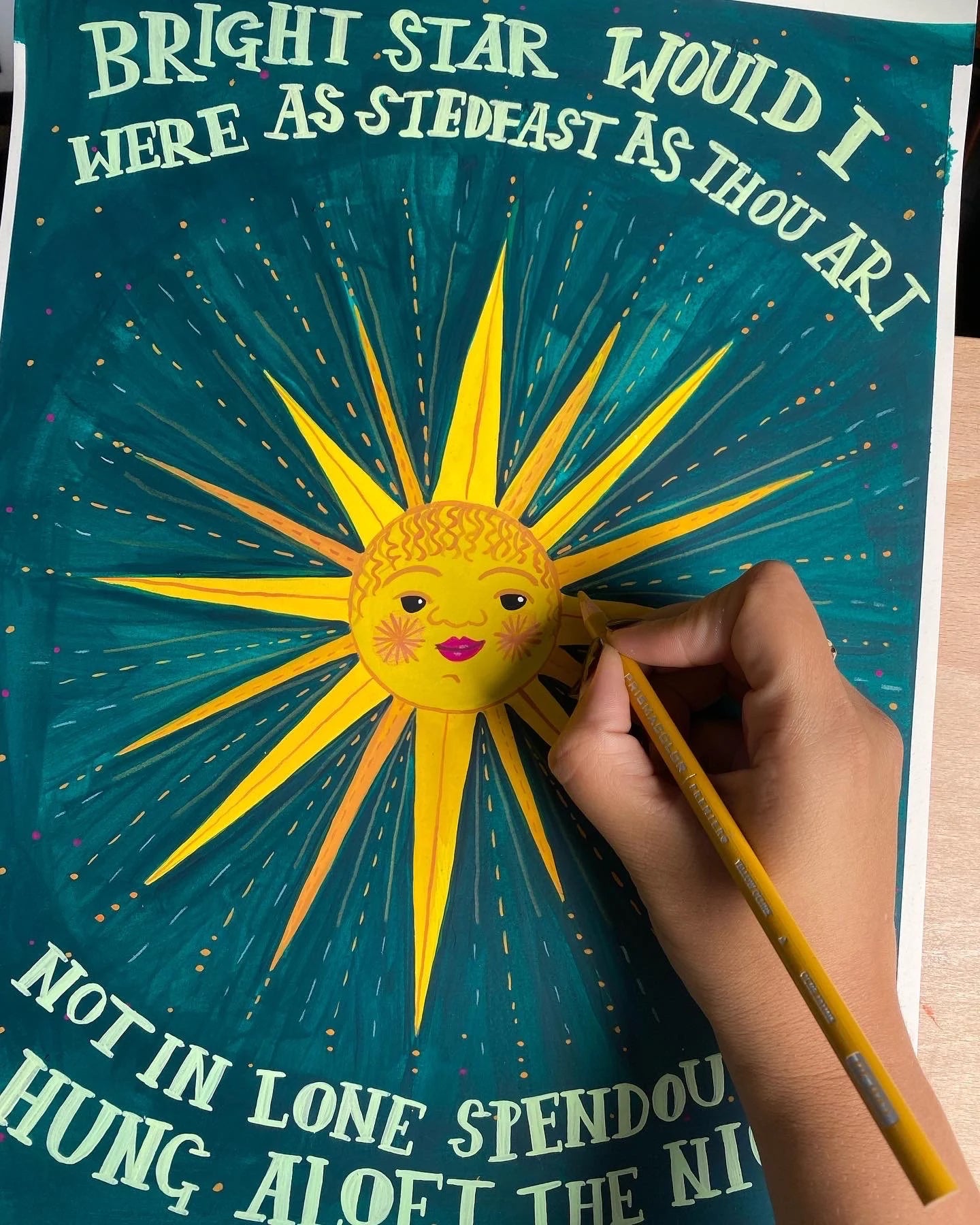 Beautiful Bright Star - Keats inspired A3 Illustrated Print