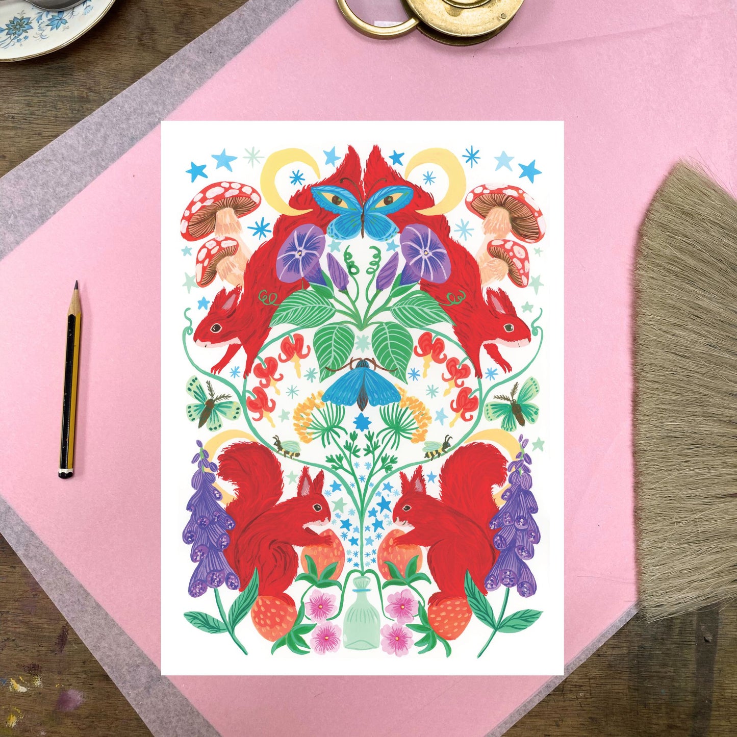 Strawberry Thief Illustrated woodland Creatuer Print