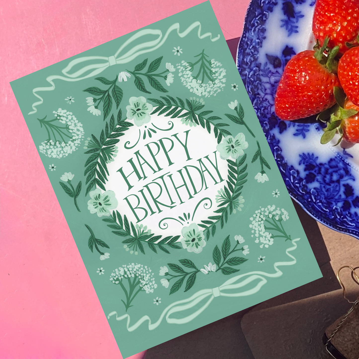 Peppermint Green Cow Parsley Happy Birthday Card