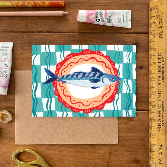 Cornish Mackerel on a Plate Greeting Card
