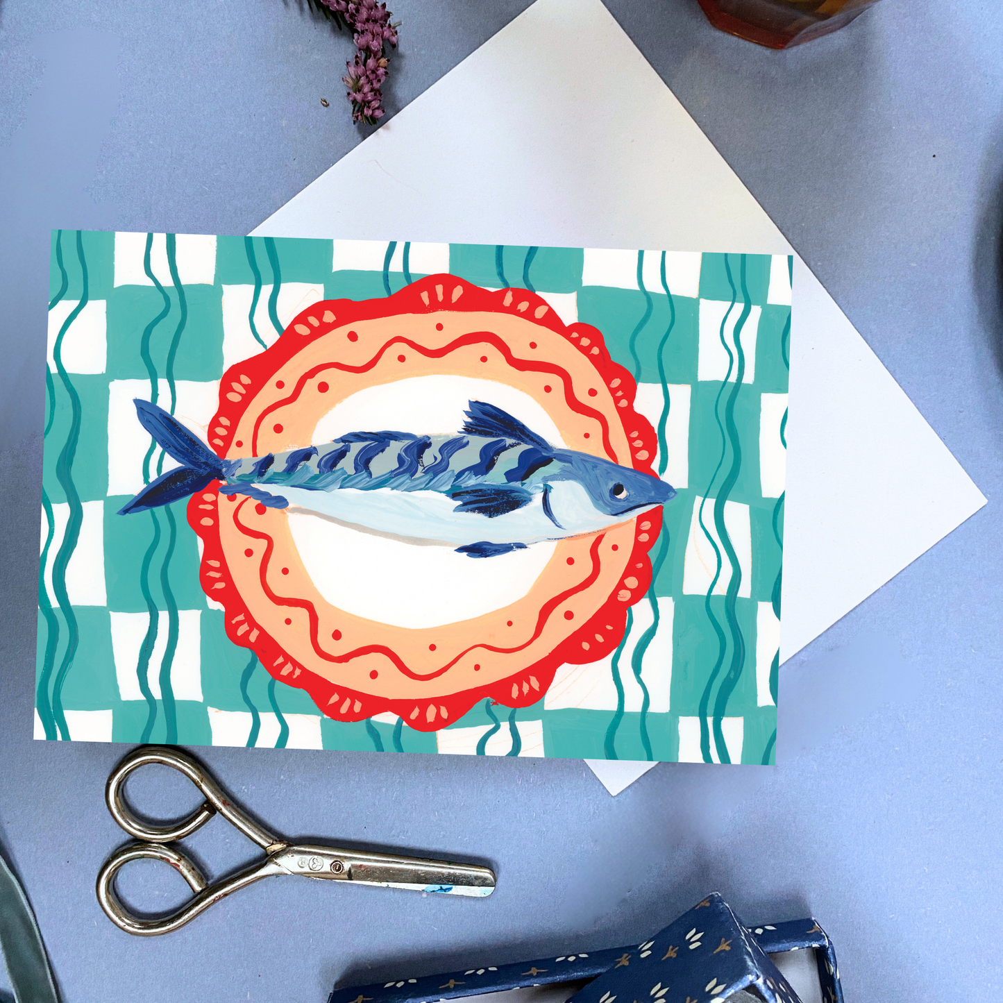 Cornish Mackerel on a Plate Greeting Card