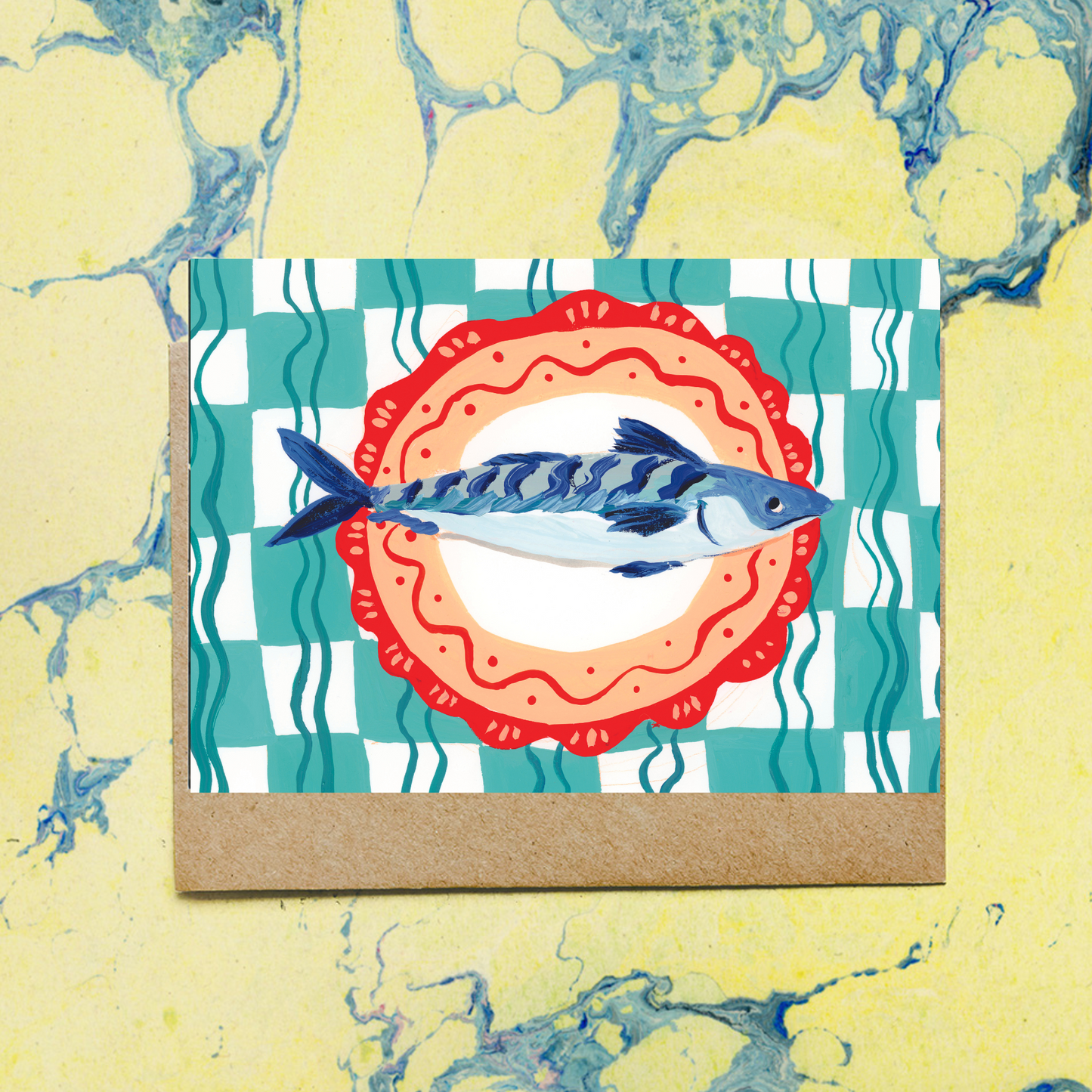Cornish Mackerel on a Plate Greeting Card