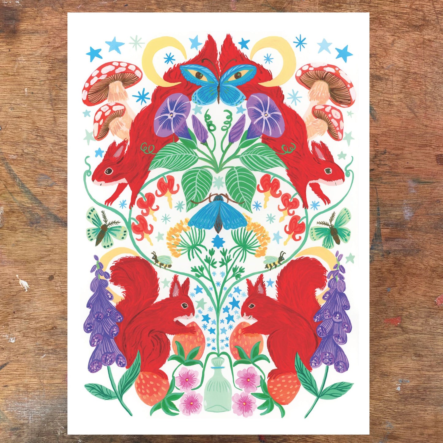 Strawberry Thief Illustrated woodland Creatuer Print