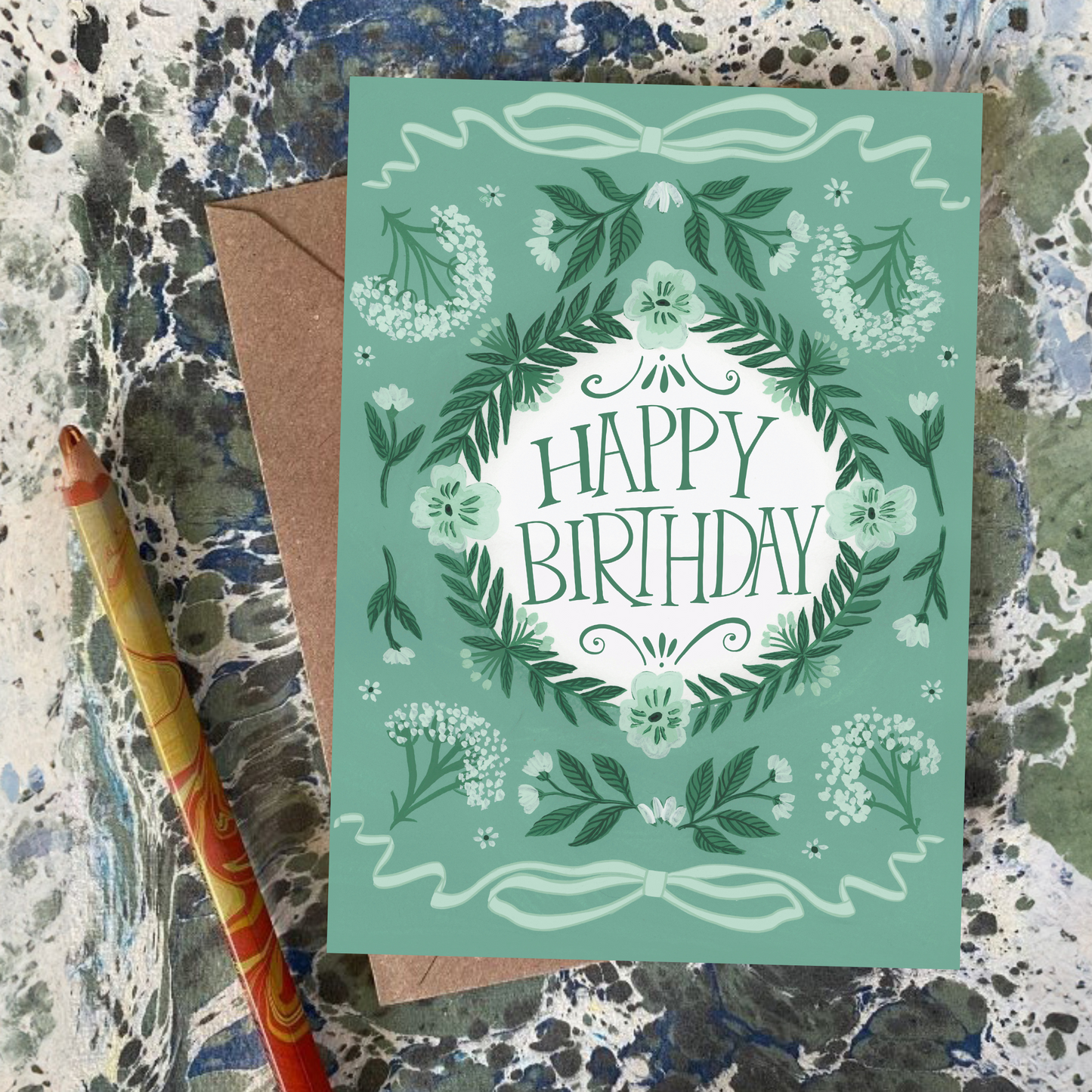 Peppermint Green Cow Parsley Happy Birthday Card