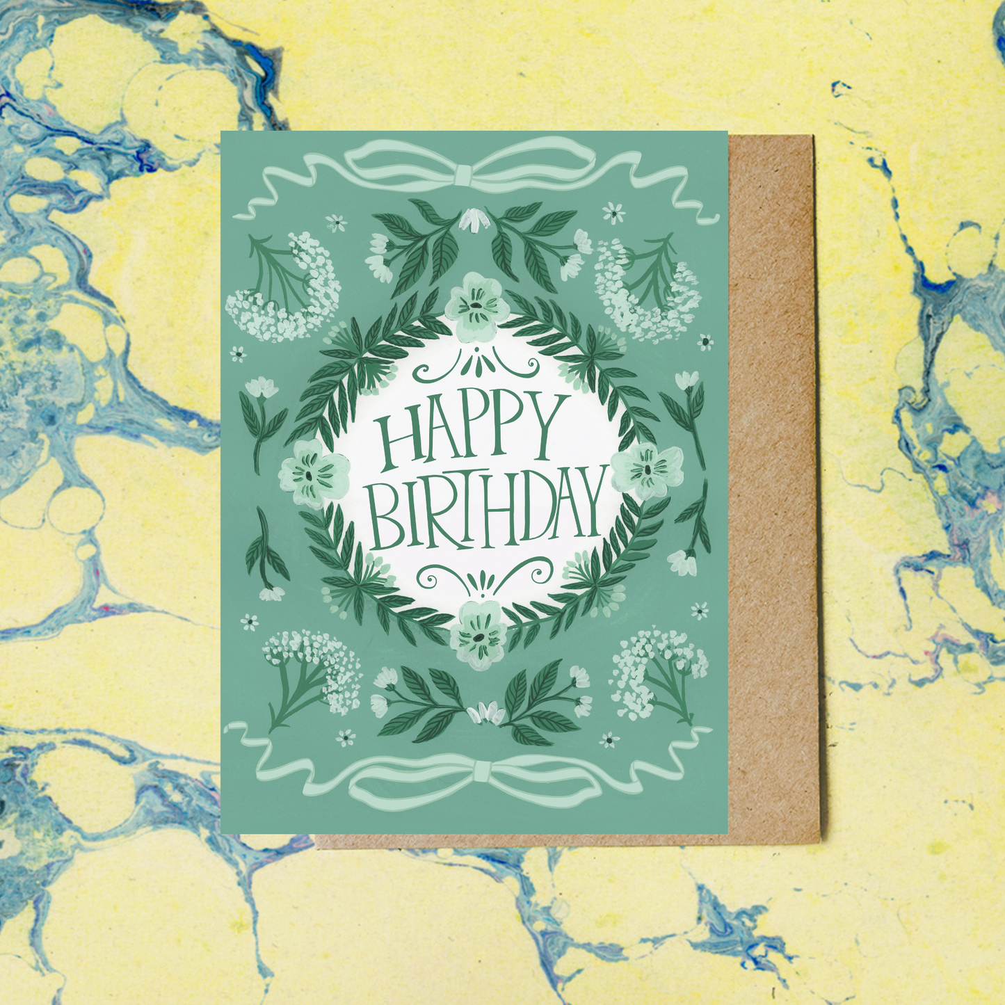 Peppermint Green Cow Parsley Happy Birthday Card