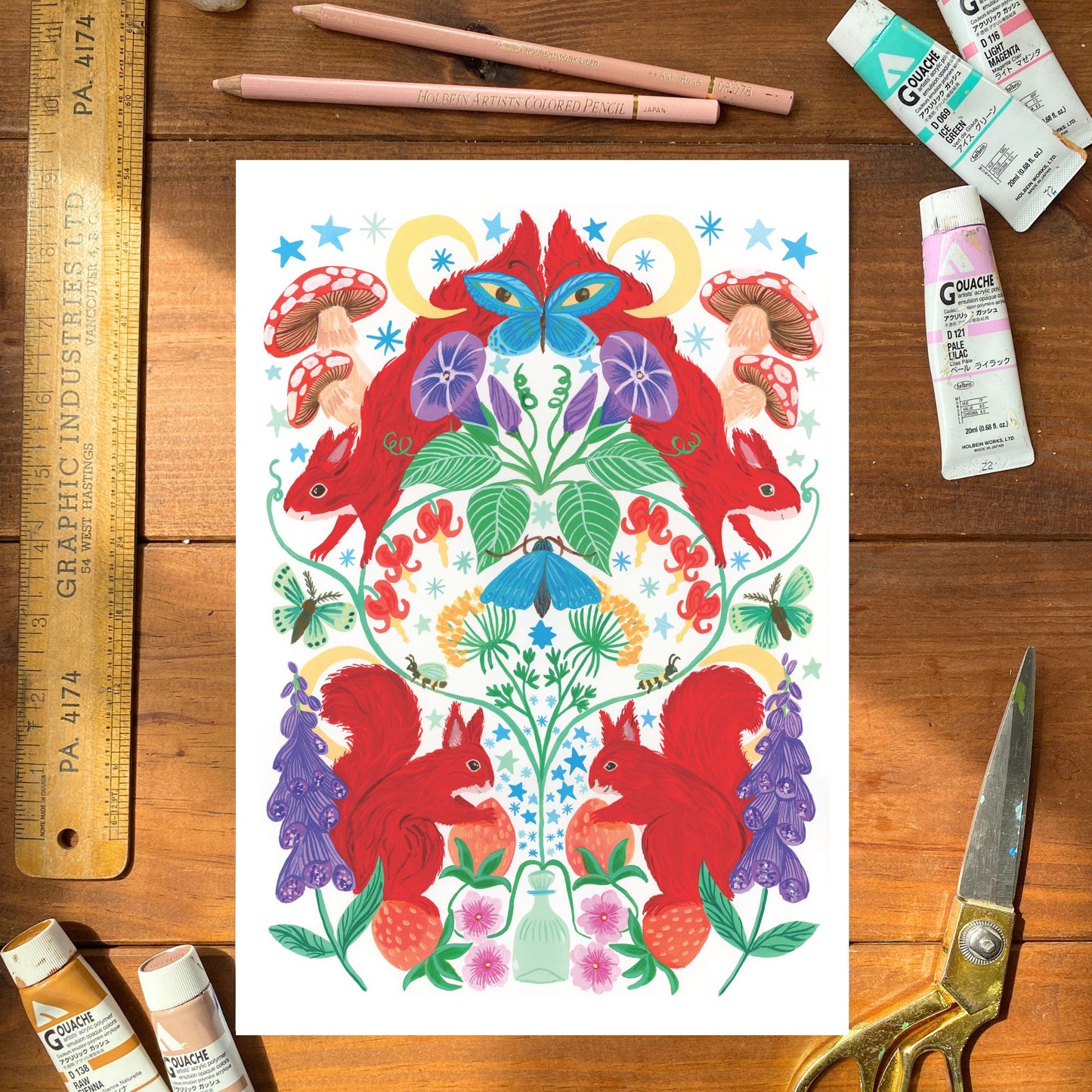 Strawberry Thief Illustrated woodland Creatuer Print