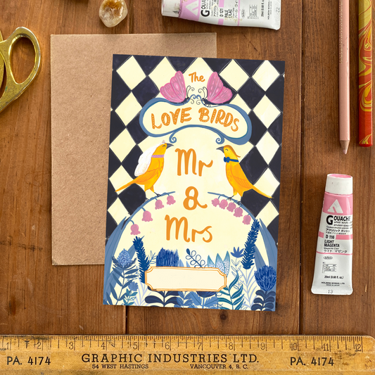 Mr & Mrs Love Birds Wedding Greeting Card