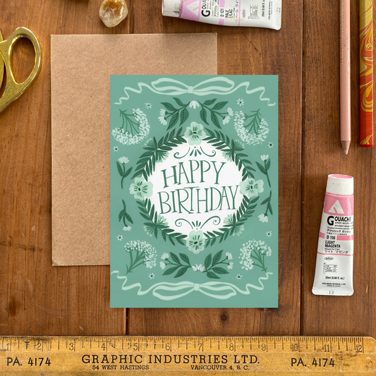 Peppermint Green Cow Parsley Happy Birthday Card
