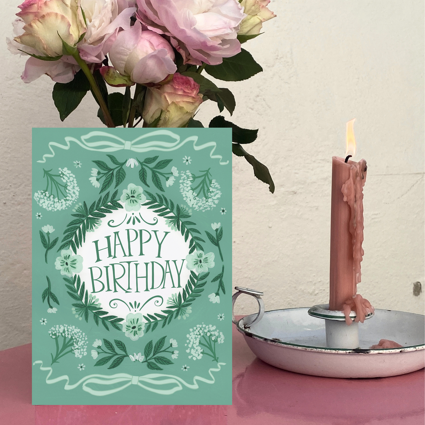 Peppermint Green Cow Parsley Happy Birthday Card