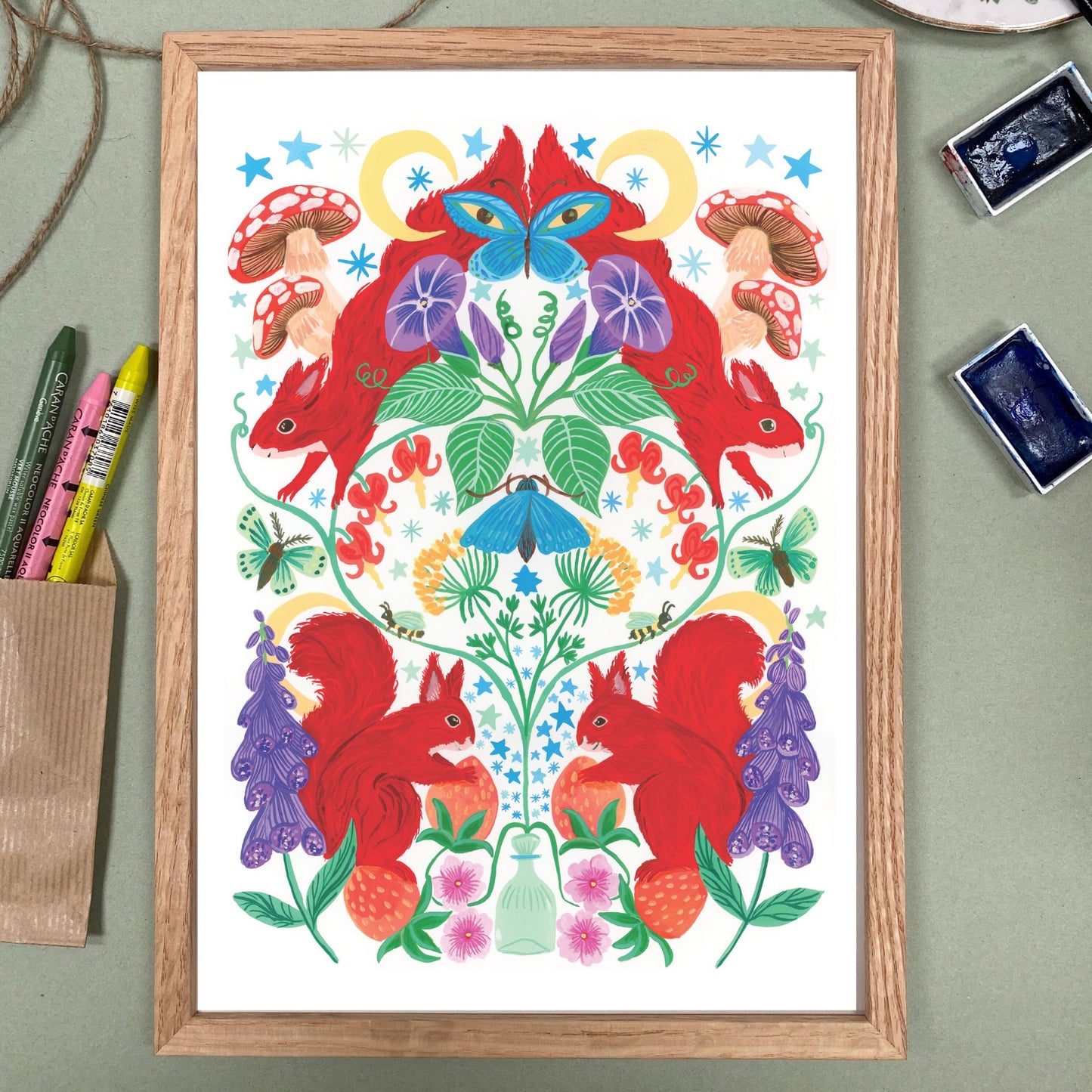 Strawberry Thief Illustrated woodland Creatuer Print