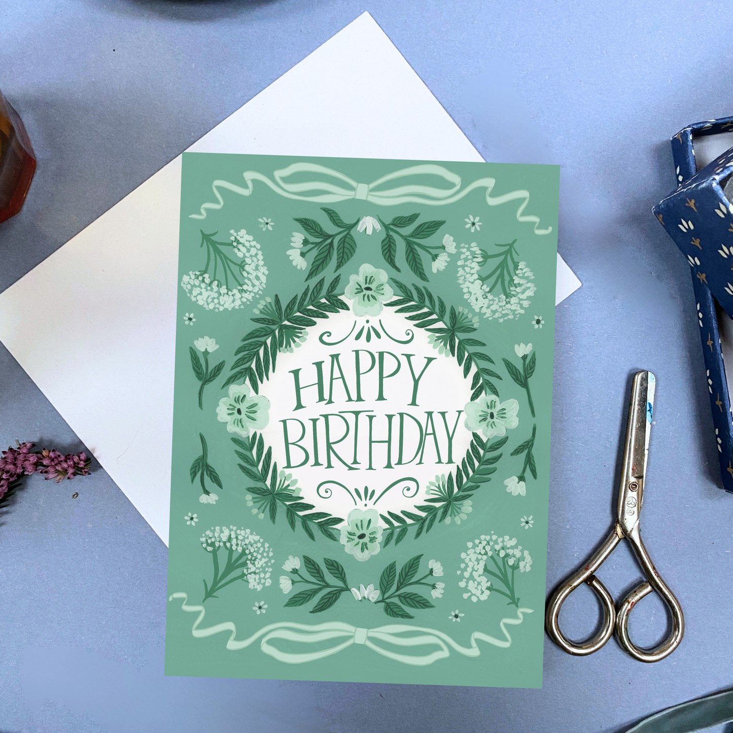 Peppermint Green Cow Parsley Happy Birthday Card