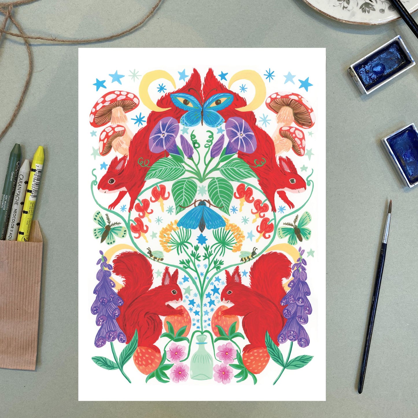 Strawberry Thief Illustrated woodland Creatuer Print