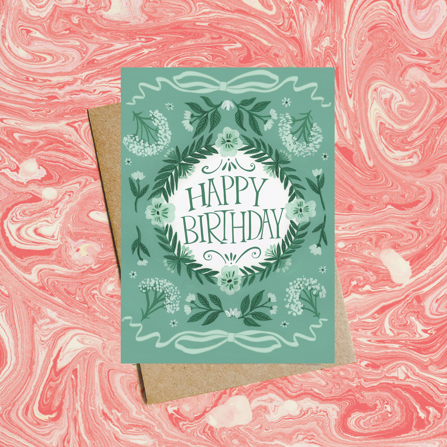 Peppermint Green Cow Parsley Happy Birthday Card