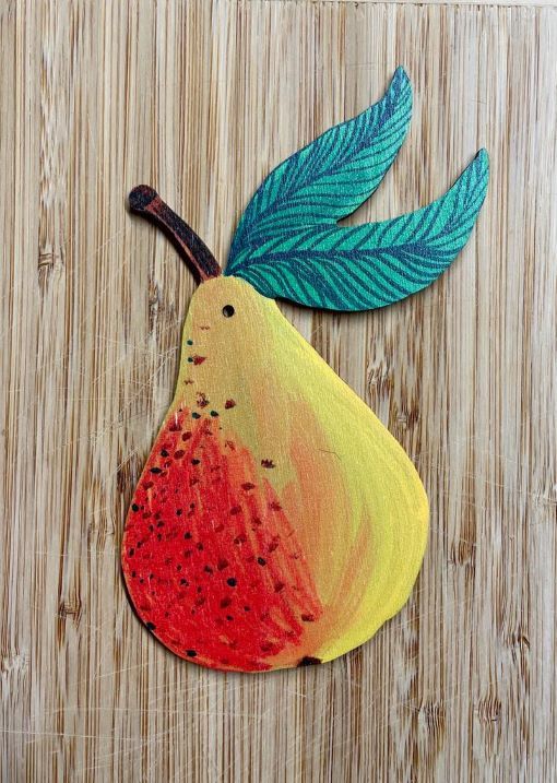 Beautiful Pear hanging laser-cut wood ornament