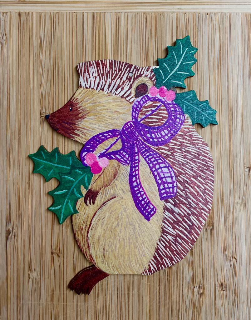 Artisan Christmas Hedgehog Laser-Cut Hanging Tree Ornament