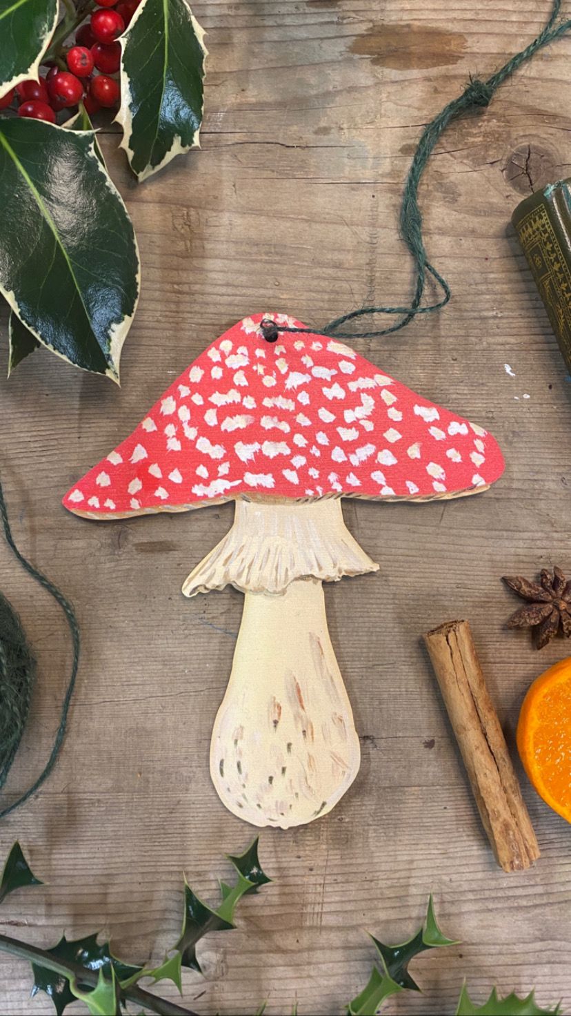 Beautiful Mushroom Laser-Cut hanging wood ornament