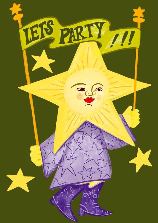 'Let's Party' Happy Star Greeting Card - Perfect for Celebrations, Birthdays, Him, Her or They