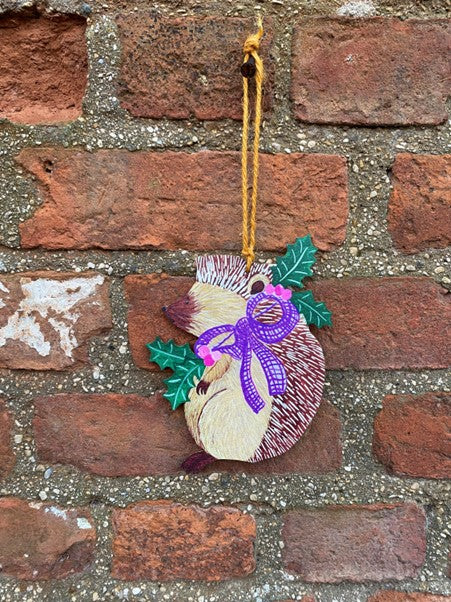 Artisan Christmas Hedgehog Laser-Cut Hanging Tree Ornament