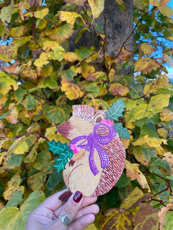 Artisan Christmas Hedgehog Laser-Cut Hanging Tree Ornament