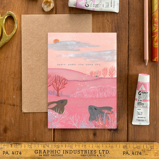  Rabbit long distace Pink greeting card Jemma Jamie Skidmore 