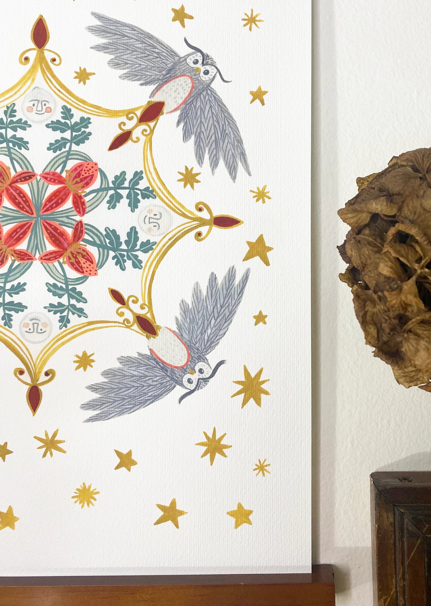 Magical Owls, Oak & Stars -  A3 Illustrated Print